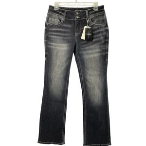 Flamingo Black Faded Denim Jeans Womens Small 29" W Boot Contrast Stitch NWT